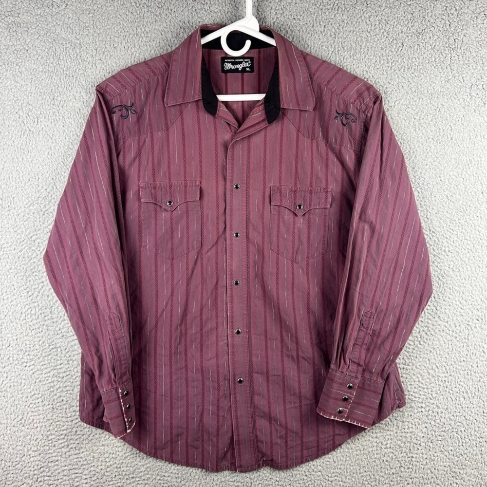 Vtg Wrangler Pearl Snap Western Shirt Men XL Striped Rodeo‎ Cowboy Embroidered